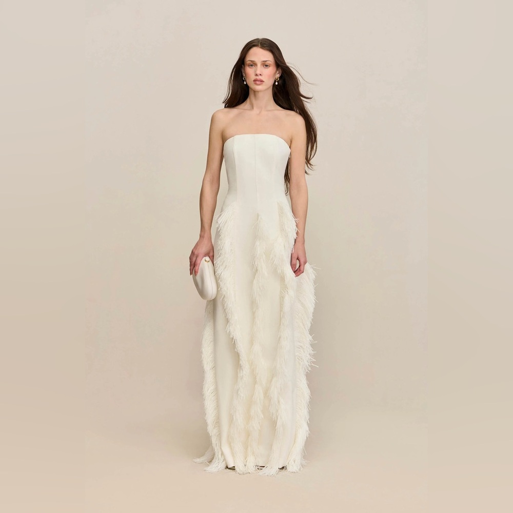 Cult Gaia Freya Gown Off White Strapless Raffia Fringe Bridal Dress Size [4]